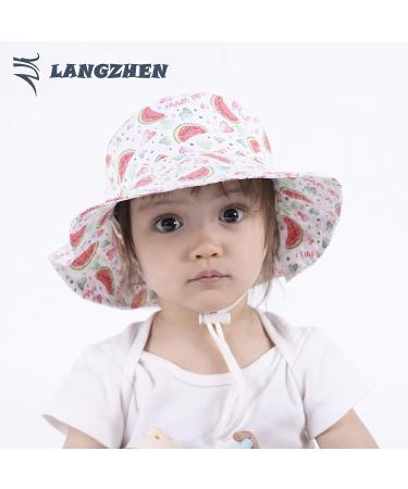 LANGZHEN Baby Girls Sun Protection Hat | Adjustable Wide Brim Toddler Kids Play Hat | Watermelon XL - Buy Online on GoSupps.com