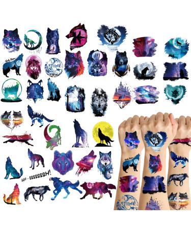 Galaxy Wolf Temporary Tattoos 20 Sheets 156 Pieces Wolf Themed Tattoos Stickers Party Decoration Supplies Party favors for Kids Adults