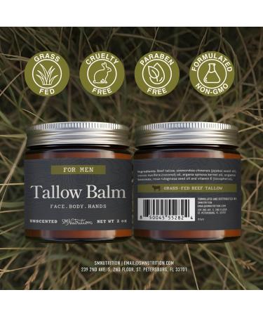 Beef Tallow Balm for Men | Face & Body | Men s Beef Tallow for Skin Health & Barrier Support | Unscented | Moisturizing Face Body & Hands Balm with Organic Beeswax | Grass-Fed & Cruelty-Free | 2 oz - Buy Online on GoSupps.com