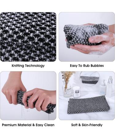 Back Scrubber Set - 2-Piece Double-Sided Peeling Sponge Bath Brush for Men & Women | Shower Exfoliating Washcloth in Black - Buy Online on GoSupps.com