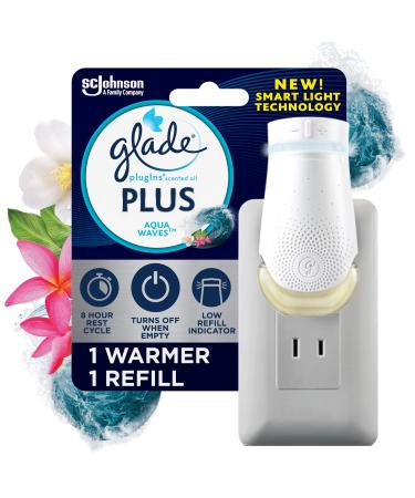 Glade PlugIn Plus Air Freshener Starter Kit Scented Oil for Home and Bathroom Aqua Waves 0.67 Fl Oz 1 Warmer + 1 Refill