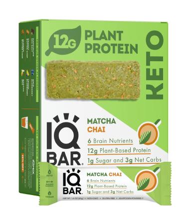 IQBAR Brain and Body Keto Protein Bars - Matcha Chai Keto Bars - 12-Count Energy Bars - Low Carb Protein Bars - High Fiber Vegan Bars and Low Sugar Meal Replacement Bars - Vegan Snack 12 Count (Pack of 1)