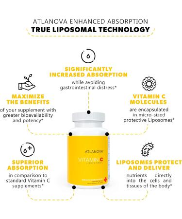 ATLANOVA True Liposomal Vitamin C 1000mg Capsules Vegan Best Natural Non GMO Made in USA Antioxidant Maximum Absorption Immune System Support & Collagen Booster Liposome Lab Formula Supplement - Buy Online on GoSupps.com