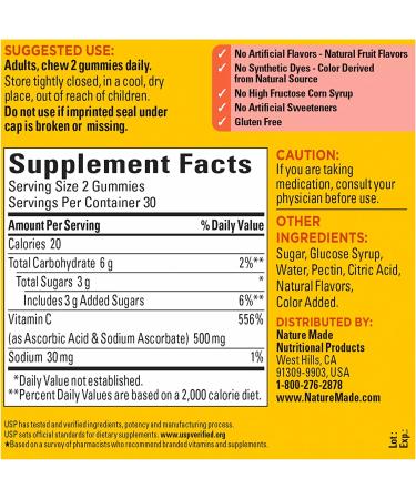 Nature Made Extra Strength Vitamin C 500mg Gummies - Immune Support Dietary Supplement - 60 Gummies - Buy Online on GoSupps.com