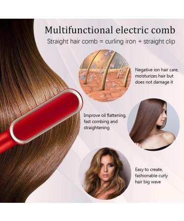 2-in-1 Hair Straightener Brush & Curler - Negative Ion Heated Comb with 5 Temp Settings | Fast Heating Anti-Scald Design (Red) - International Shipping Available - Buy Online on GoSupps.com