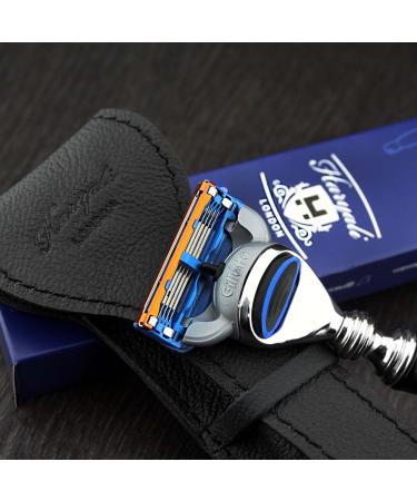 5 Edge Cartridge Razor in Black | Genuine Leather Pouch | Men's Shaving & Grooming Essentials | Perfect Travel Gift for Him - Buy Online on GoSupps.com