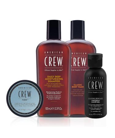 American Crew Gift Set: Hair Forming Cream, Men's Shampoo, Body Wash, & Precision Shave Gel Travel Kit - Buy Online on GoSupps.com