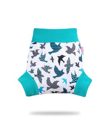 Petit Lulu Overpants (Pull-on Overpants) Size M (6-10 kg) for Diapers and Night Diapers (Turquoise Birds)