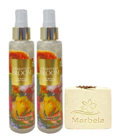 Bath & Body Works Brightest Bloom 2 Diamond Shimmer Mists with a Creamy Rose Bar Soap