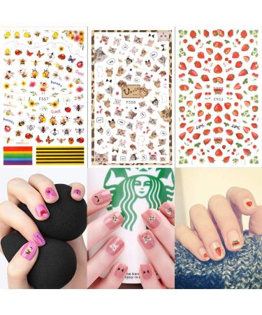 Konsait Mixed Nail Stickers (1200+ Designs) - Flower Animal/Fruit/Mermaid 3D Nail Art Decals for Women, Girls, Kids - Self-Adhesive Tips for Birthday Party Favors - Buy Online on GoSupps.com