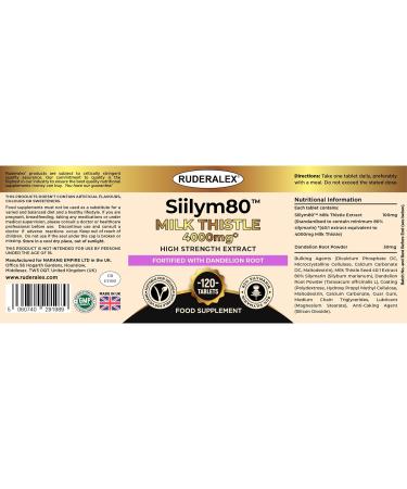 Siilym80 High Strength Milk Thistle Extract 4000mg 80% Silymarin with Dandelion Root - 120 Vegan Tablets | Liver Detox & Antioxidant Support - Buy Online on GoSupps.com
