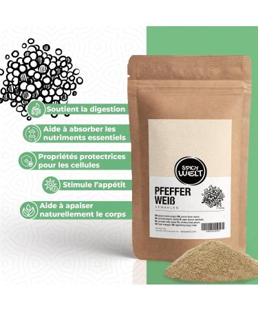 Spicy Welt Poivre Blanc Moulu (1kg) Poivre Blanc en Poudre Fine | Id al B chamel Poisson Pur e & Sauce Cr me | Saveur Subtile & Piquant Discret | 100% Naturel Sans Additifs 1 kg (Lot de 1) - Buy Online on GoSupps.com