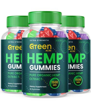 (3 Pack) Green Acre Hemp Gummies - Official Formula - Green Acres Advanced Strength Performance Hemp Blend Formula Big Size Green Acre Hemp Gomitas with 25mg Hemp Great Taste 1500mg (180 Gummies)