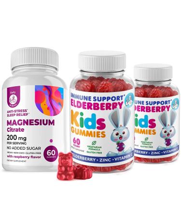 Elderberry Gummies for Kids and Magnesium 200 mg Gummies Sugar-Free - Healthy Immune System Booster and Health Support with Elderberries Extract with Magnesium Calm Chews for Kids & Adults Sugar-Free