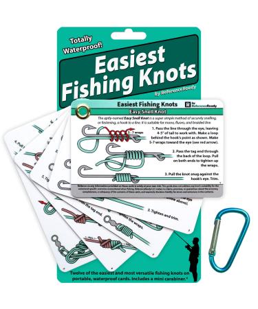ReferenceReady Easiest Fishing Knots - Waterproof Guide to 12 Simple Fishing Knots | How to Tie Practical Fishing Knots & Includes Mini Carabiner | Perfect for Beginners