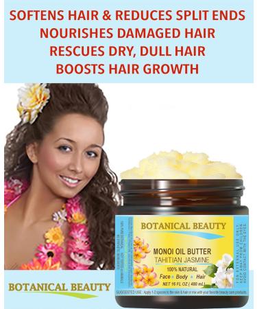 Buy Botanical Beauty Monoi Oil Butter - Pure Tahitian Jasmine | 16 Fl. Oz. for Face Skin Body Hair & Nails - Natural & Unrefined - Buy Online on GoSupps.com
