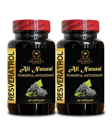 Trans Resveratrol 500mg Supports Healthy Aging Cognitive Function Antioxidants with Immune boosters Energy and Vitality Boost - 2 Bottles 120 Capsules