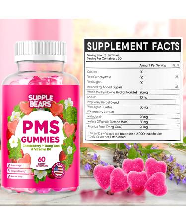 PMS Relief Gummies for Women & Teens | Cramp, Bloat & Mood Swing Support | Made in USA (Strawberry, 60 Count) - Buy Online on GoSupps.com
