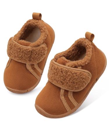JOINFREE Baby Girl First Walking Shoes Anti-Slip Plush Baby Boys Slipper Shoes Cozy Toddlers Shoes 7.5/8 UK Child Brown