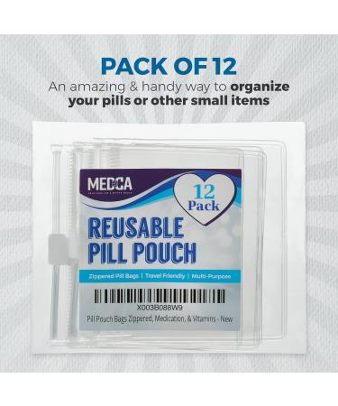 Zippered Pill Pouch Bags - 12 Pcs Clear Mini Bags for Pills Vitamins Supplements - BPA-Free Reusable & Travel-Friendly - Buy Online on GoSupps.com