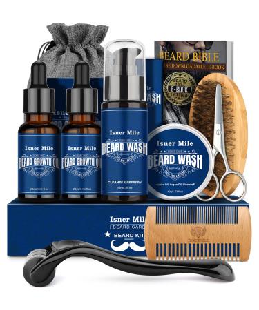 Beard Growth Kit - Beard Kit with Beard Roller, Beard Growth Oil(2 Pack), Beard Wash, Beard Balm, Beard Brush, Comb, Shaving Scissors, Bag, eBook, Birthday Gifts for Fathers Boyfriends Dad Men Him