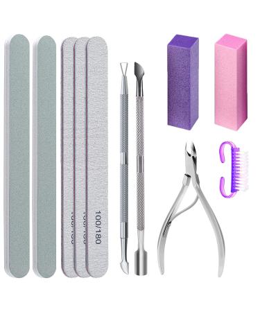Nail File and Buffer Set Double Sided Nail File  4way Nail Buffer  Buffer Block Sponge Polished  Nail Brush  Come with Cuticle Nipper and Pusher  Professional Manicure Tool Kit for Shiny Nail 11Pcs A-11PCS
