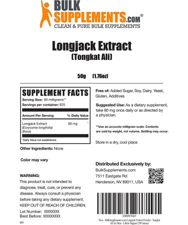 Longjack Extract Powder (Eurycoma longifolia) - Tongkat Ali Supplement - 50g (1.76 oz) Pack - Buy Online on GoSupps.com