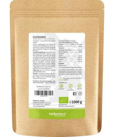 Organic Psyllium Seeds Whole - 1000g | 99% Purity | High in Fiber | Indian Psyllium | bioKontor - Buy Online on GoSupps.com