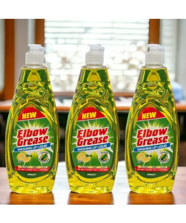 Krishna Stores Limited 3 x 600ML Elbow Grease Washing Up Liquid Fresh Lemon Scent Power Degreaser Works On Glasses Pans And Plates