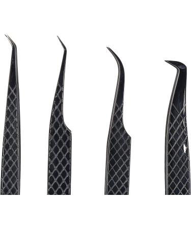 MLASH Set of 4 Diamond Grip NANO Fiber Tip Tweezers - Classic & Volume Eyelash Extensions - Japanese Steel (Black) - Buy Online on GoSupps.com