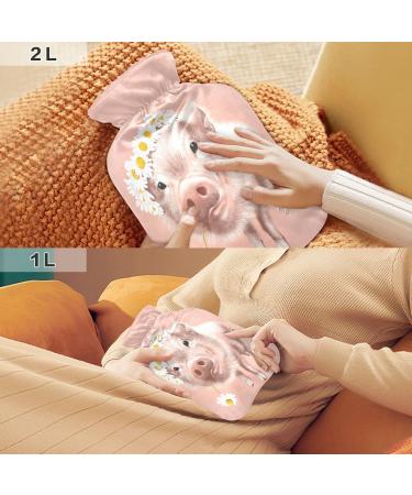 Hot Water Bottle with Cover - 1L Pig in Flowers Design for Pain Relief & Therapy - BPA Free - Buy Online on GoSupps.com