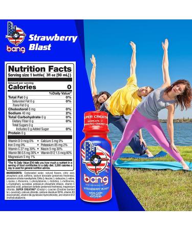 VPX Bang Military Shots 12-Pack - Sugar-Free Energy Shot with Caffeine, Creatine, and BCAAs - Gluten-Free, Vegan Formula - Strawberry Blast - Buy Online on GoSupps.com