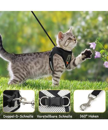 Adjustable Cat Leash Set with Reflective Stripes for Kittens & Small Dogs - Polyester Vest & Leash - Safe & Stylish (Black Small) - Buy Online on GoSupps.com
