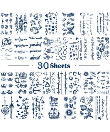 Metuu 30 Sheets Semi-Permanent Tattoos Waterproof Last 1-2 Weeks Positive Words Flower Crown Butterfly Tiny Fake Temporary Tattoo Stickers For Women Men Girls