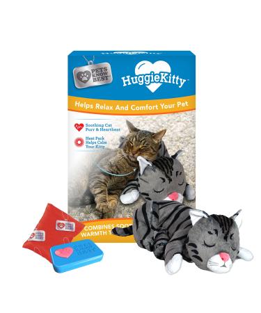 HuggieKitty by Pets Know Best- Cuddly Cat Toy, Soothing Sound & Warmth Help Relax & Comfort Your Pet- Purr & Heartbeat, Heating Pack Grey