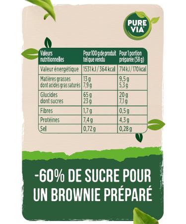 Pure Via - Preparation for Brownie - Less than 60% sugar - 337g - Buy Online on GoSupps.com