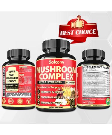 10-in-1 Mushroom Supplement Capsules 5000mg - 4 Month Supply - Immune Support Blend with Lion's Mane, Cordyceps, Reishi, Chaga - 120 Capsules - Buy Online on GoSupps.com