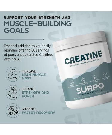 SURPO Micronized Creatine Monohydrate Powder - 300g | Pure Unflavored Gluten-Free & Non-GMO | 60 Servings for Muscle Recovery & Growth | International Shipping Available - Buy Online on GoSupps.com