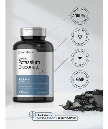 Potassium Gluconate Supplement 595mg | 300 Count | Chelated Potassium | Vegetarian Non-GMO | Gluten Free by Horbaach - Buy Online on GoSupps.com