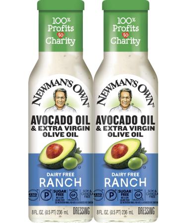 Newman's Own Avocado Oil & Extra Virgin Olive Oil Dairy Free Ranch Dressing, 8 oz (2 Pack)