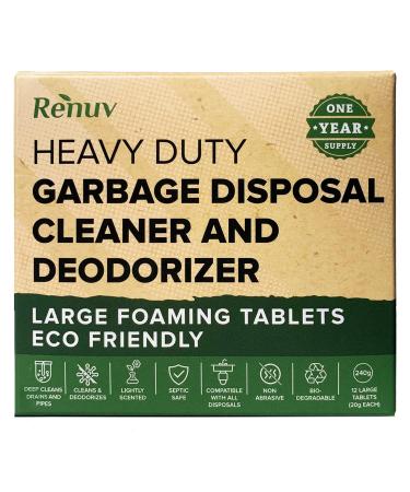 Renuv Garbage Disposal Cleaner and Deodorizer Tablets Heavy Duty Eco Friendly Foaming Cleaning Pods Deep Clean Smelly Disposal, Odor Eliminator, Degreaser, Dissolves Organic Waste Residue & Buildup