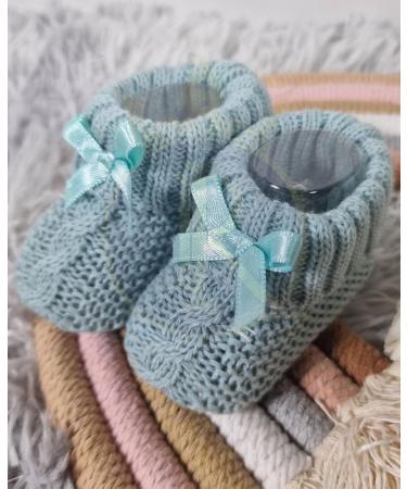 Royal Icon Soft Knitted Baby Booties with Bow for Newborns | 0-3 Months | Blue Green | Ideal for Indoor and Outdoor Use - Buy Online on GoSupps.com