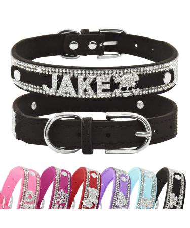 Senristar personalized bling rhinestone dog collar with name custom glitter crystal diamond dog hollow band for small medium large dogs xs (width 1.5 cm neck circumference 20-25 cm) black