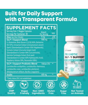 ZeniZest GLP-1 Support Probiotic Weight Loss Support Supplement - Women Men GLP1 Support with Berberine - Natural Keto Daily Oral Appetite Suppressant Hunger Control Metabolism Fat Burn Gut Health - Buy Online on GoSupps.com