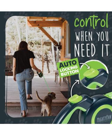 Mighty Paw Retractable Dog Lead 2.0 | Heavy Duty Reflective 5m Extendable Lead for Pets Up to 22kg | Tangle-Free Design, Quick-Lock Braking System & Anti-Slip Handle | Green/Lite - Buy Online on GoSupps.com