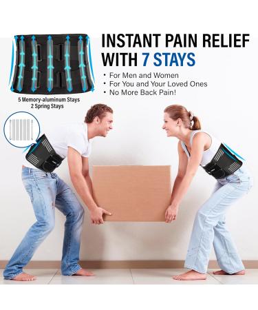 Back Support Belt for Men and Women | Lower Back Pain Relief Lumbar Support Brace | Sciatica, Herniated Disc, Scoliosis | 7 Stays, Adjustable Straps | S/M 80-90CM - Buy Online on GoSupps.com