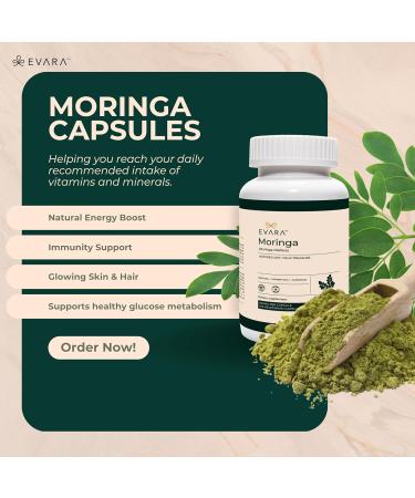 EVARA Moringa Powder Organic Capsules 500mg (100 Count) | 100% Pure Organic Moringa Leaf Powder with Black Pepper Extracts | Vegan Gluten Free | GMP & USDA Certified 100 Count (Pack of 1) - Buy Online on GoSupps.com