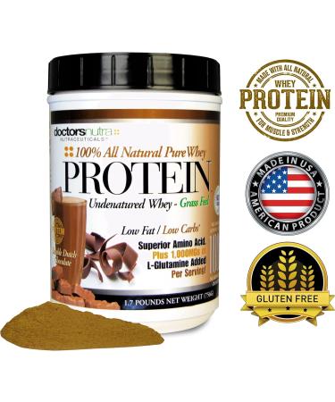 Doctors Nutra Nutraceuticals Pure Grass Fed Whey Protein Double Dutch Chocolate Flavor - Ultrafiltered Low Carb No Artificial Sweeteners or Flavors with BCAAs and 1000 mg L-Glutamine - 1.7 Pounds - Buy Online on GoSupps.com