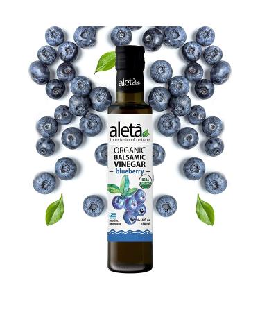 Aleta Organic, Blueberry Infused Balsamic Vinegar, Traditional Perfect to drizzle as Salad Dressings, Fruits, Vinaigrette, Pasta, Desserts, Cocktails, Glass Bottle, 8.45 oz. (Blueberry)