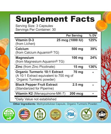 Plant-Based Bone & Immune Support Supplement Bundle Liposomal Vitamin C 1500mg with Organic Acerola & Camu Camu + Calcium Magnesium Zinc with Vitamin D3 K2 & Turmeric Vegan Non-GMO - Buy Online on GoSupps.com